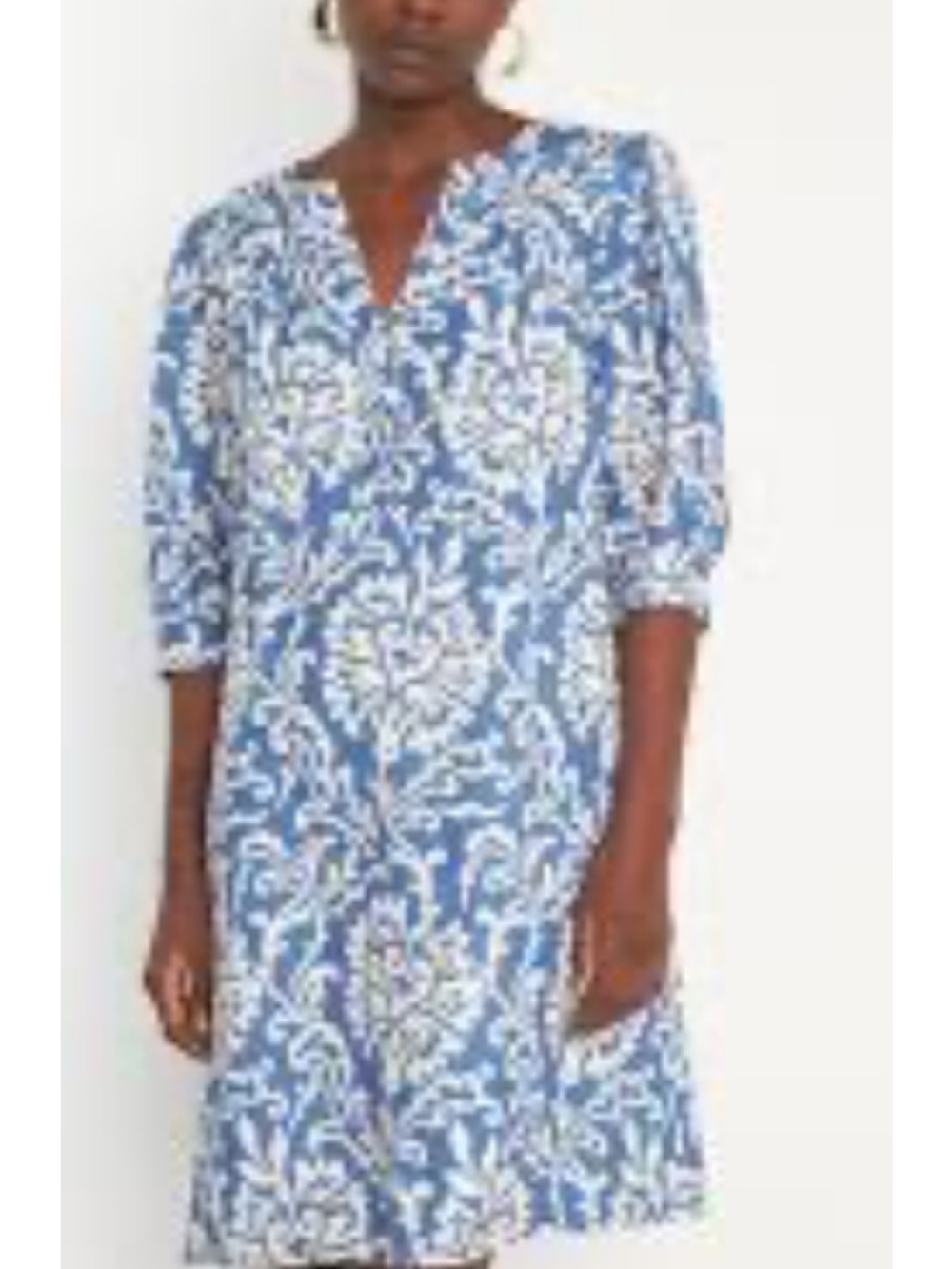 CHARTER CLUB Blue & White Printed V-Neck Swim Cover-Up Dress! M